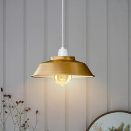 2 Yellow Brass Metal Ceiling Light Shade 22Cm Easy Fit Pendant Lamp For Bedroom, Hallway & Cafe - thumbnail 5