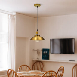 2 Yellow Brass Metal Ceiling Light Shade 22Cm Easy Fit Pendant Lamp For Bedroom, Hallway & Cafe - thumbnail 8