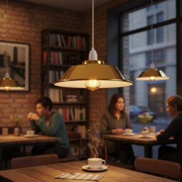2 Yellow Brass Metal Ceiling Light Shade 22Cm Easy Fit Pendant Lamp For Bedroom, Hallway & Cafe - thumbnail 6