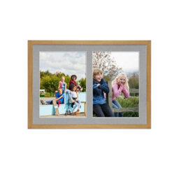 AK Frames 20X14 Oak Sleek Multi Photo Frame With Silver Mount - Holds 2 Apertures (2X) A4 Photos