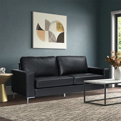 Furniture in Fashion Baltic Faux Leather 3 Seater Sofa In Black - image 1