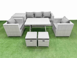Fimous 8 Pieces Outdoor Pe Rattan Sofa Armchair Set Patio Garden Furniture Sets With Cushions Side Table 2 Small Stools Light Grey - thumbnail 2