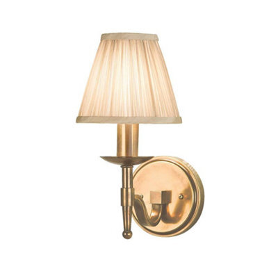 Luminosa Lighting Luminosa Stanford 1 Light Indoor Candle Wall Light Antique Brass With Beige Shade, E14