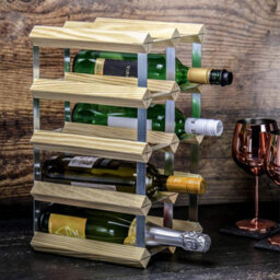 Magna Retail Metal & Wooden Wine Rack 10-12 Bottle Shelf Capacity Wine Racks Free Standing Or Wall Mounted Natural Wood & Silver Metal - thumbnail 8