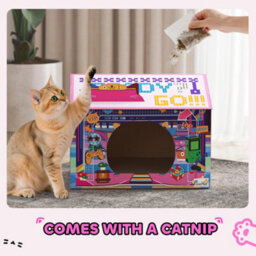 Pawhut Cardboard Cat House With Scratching Board & Catnip, Gaming Style - thumbnail 6