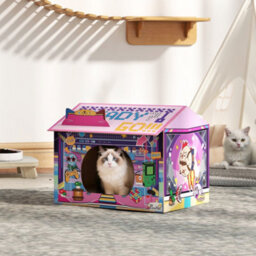 Pawhut Cardboard Cat House With Scratching Board & Catnip, Gaming Style - thumbnail 1