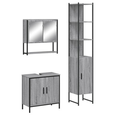 Berkfield Durable 3 Piece Bathroom Furniture Set Grey Sonoma Engineered Wood
