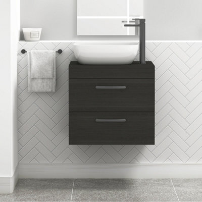 Royal Bathrooms 600mm Wall Hung Vanity Unit 2 Drawer Hale Black & Elva Countertop Basin With Matt Black Handle - image 1
