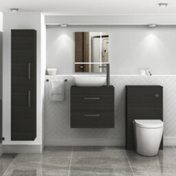 Royal Bathrooms 600mm Wall Hung Vanity Unit 2 Drawer Hale Black & Elva Countertop Basin With Matt Black Handle - thumbnail 2