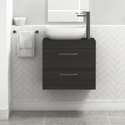 Royal Bathrooms 600mm Wall Hung Vanity Unit 2 Drawer Hale Black & Elva Countertop Basin With Matt Black Handle - thumbnail 1