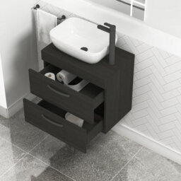 Royal Bathrooms 600mm Wall Hung Vanity Unit 2 Drawer Hale Black & Elva Countertop Basin With Matt Black Handle - thumbnail 3