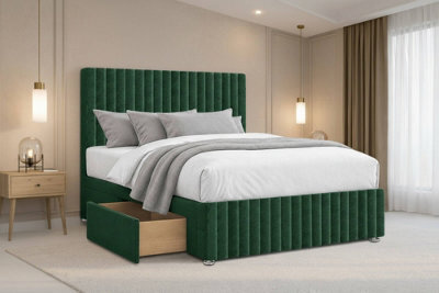 "Nexus Verona Emerald Plush Divan Bed Base 2 Drawers Left Side With 26"" Strutted Headboard 12"" Footboard 5' King" - image 1