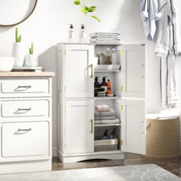 Bathroom Floor Storage Cabinet 110Cm Freestanding Pantry Cabinet-White - thumbnail 5
