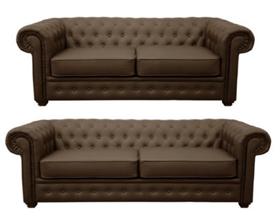 Venus Chesterfield Style Sofa 3 Seater 2 Seater Brown Faux Leather - image 1