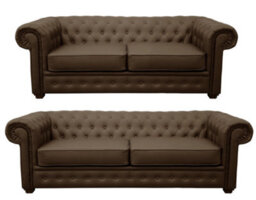 Venus Chesterfield Style Sofa 3 Seater 2 Seater Brown Faux Leather - thumbnail 1
