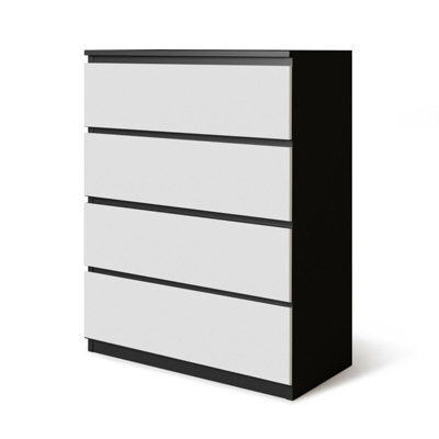 Urbn-Living Urbnliving Height 89Cm 4 Drawer Skagen Wooden Bedroom Chest Cabinet Colour Black Carcass And White Drawers No Handle Storage - image 1