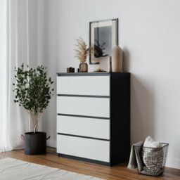 Urbn-Living Urbnliving Height 89Cm 4 Drawer Skagen Wooden Bedroom Chest Cabinet Colour Black Carcass And White Drawers No Handle Storage - thumbnail 2