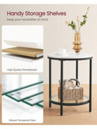 Vasagle Bedside Table, 2-Tier Side Table, Coffee Table With Particleboard Top And Glass Shelf, For Living Room, Bedroom - thumbnail 8