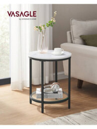 Vasagle Bedside Table, 2-Tier Side Table, Coffee Table With Particleboard Top And Glass Shelf, For Living Room, Bedroom