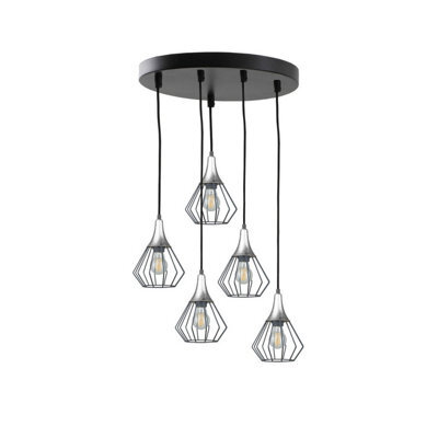 Luminosa Lighting Luminosa Selene Cluster Pendant Ceiling Light Black, Silver 5X E27 - image 1