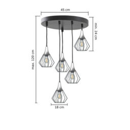 Luminosa Lighting Luminosa Selene Cluster Pendant Ceiling Light Black, Silver 5X E27 - thumbnail 2