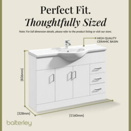 Balterley 3 Door 3 Drawer Vanity Basin Unit With Round Basin - 1200mm - Gloss White - thumbnail 5