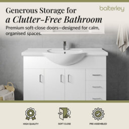 Balterley 3 Door 3 Drawer Vanity Basin Unit With Round Basin - 1200mm - Gloss White - thumbnail 2