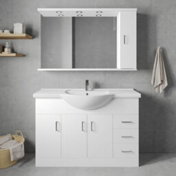Balterley 3 Door 3 Drawer Vanity Basin Unit With Round Basin - 1200mm - Gloss White - thumbnail 1