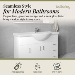 Balterley 3 Door 3 Drawer Vanity Basin Unit With Round Basin - 1200mm - Gloss White - thumbnail 3