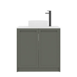Royal Bathrooms Royal Bathroom Elmore 800mm Matt Green Freestanding Countertop Bathroom Vanity Unit 2 Door Plain White Worktop With Round Basin - thumbnail 7