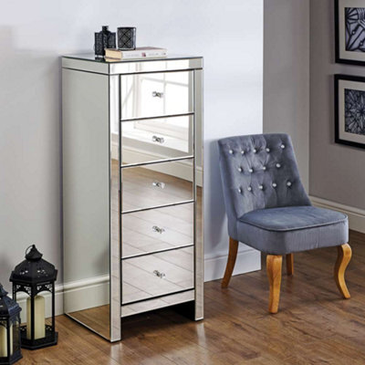 Birlea Seville 5 Drawer Narrow Chest Mirrored - image 1