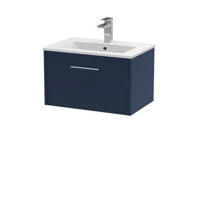 Hudson Reed Juno Wall Hung 1 Drawer Vanity Unit With Minimalist 1 Tap Hole Basin, Midnight Blue, 600 X 390 mm - image 1