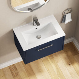 Hudson Reed Juno Wall Hung 1 Drawer Vanity Unit With Minimalist 1 Tap Hole Basin, Midnight Blue, 600 X 390 mm - thumbnail 3