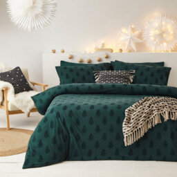 The Linen Yard Tufted Tree Festive 100% Cotton Duvet Cover Set, Double, Green - thumbnail 1