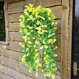 Best Artificial 75Cm Yellow Morning Glory Trailing Flowers With Rattan Wicker Hanging Baskets For Indoor Or Garden Use - thumbnail 5
