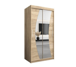 Arte Wave Contemporary 2 Mirrored Sliding Door Wardrobe 5 Shelves 2 Rails Oak Sonoma Effect (H)2000mm (W)1000mm (D)620mm - thumbnail 1