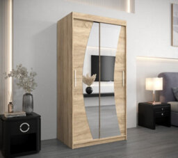 Arte Wave Contemporary 2 Mirrored Sliding Door Wardrobe 5 Shelves 2 Rails Oak Sonoma Effect (H)2000mm (W)1000mm (D)620mm - thumbnail 2