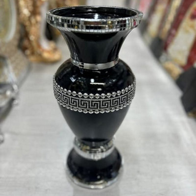 Biznest 40Cm Beautiful Ceramic Mosaic Vase White Crystal Decorative Mirror Flower Luxury (Black 40Cm / 03)