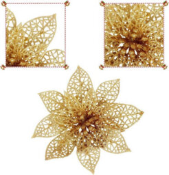 24 Hollow Glitter Christmas Flowers, Artificial Poinsettia - Shaped Christmas Decorations, For Wedding, Party, Christmas (Gold) - thumbnail 3