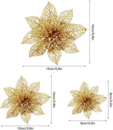 24 Hollow Glitter Christmas Flowers, Artificial Poinsettia - Shaped Christmas Decorations, For Wedding, Party, Christmas (Gold) - thumbnail 2
