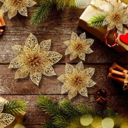 24 Hollow Glitter Christmas Flowers, Artificial Poinsettia - Shaped Christmas Decorations, For Wedding, Party, Christmas (Gold) - thumbnail 5