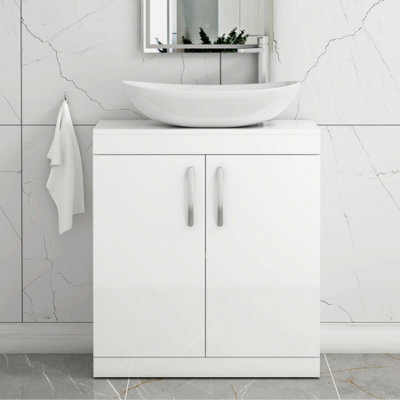Royal Bathrooms Turin 800mm Freestanding Bathroom Vanity Unit With Sink 2 Door Gloss White & Cesar Countertop Basin - image 1