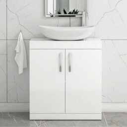 Royal Bathrooms Turin 800mm Freestanding Bathroom Vanity Unit With Sink 2 Door Gloss White & Cesar Countertop Basin - thumbnail 1