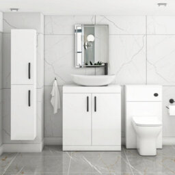 Royal Bathrooms Turin 800mm Freestanding Bathroom Vanity Unit With Sink 2 Door Gloss White & Cesar Countertop Basin - thumbnail 3