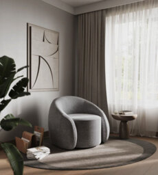 Stratus Interiors Buxton Boucle Chair Teddy Accent Swivel Chair Grey & Cream - Cream Boucle - Add Professional Assembly & Delivery To Room Of Choice - thumbnail 3