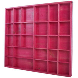 Woodeedoo Wooden Wall Display Shelf Pink Gloss Stain With 28 Compartments For Crystals Miniatures Small Ornaments Collectables Keepsakes