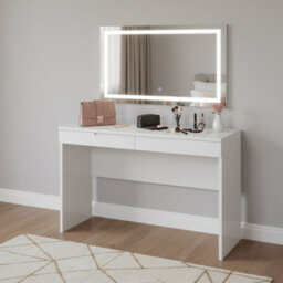 Amos Mann Furniture Cellini White Gloss Slim Dressing Table Desk With Drawers S31 - thumbnail 2