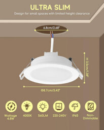 Aigostar Ip65 Bathroom Lights, 4.8W 560Lm Led Recessed Ceiling Lights 4000K, Pack Of 6 - thumbnail 2