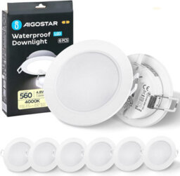 Aigostar Ip65 Bathroom Lights, 4.8W 560Lm Led Recessed Ceiling Lights 4000K, Pack Of 6 - thumbnail 1