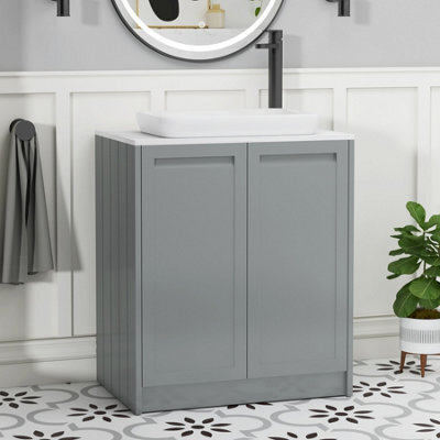 Royal Bathrooms Royal Bathroom Elmore 700mm Matt Pebble Grey Freestanding Countertop Bathroom Vanity Unit 2 Door With Qubix Basin - image 1